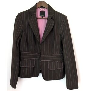 The Limited Women's Y2K Size 12 Brown & Pink Pinstripe Blazer Hook and Eye Front